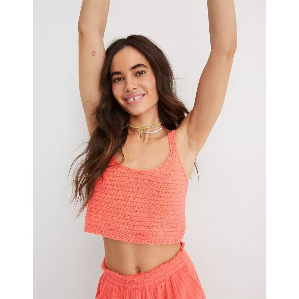 Aerie Summer Nights Cropped Knit Top Peach Size Large L